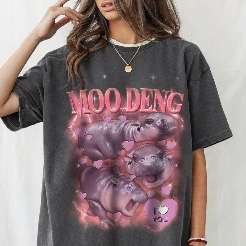 Comfort Colors Moo Deng Shirts, I Love You Moo Deng Shirt, Moo Deng Bootleg Rap Tee, Hippo Lover T-Shirt, Cute Baby...