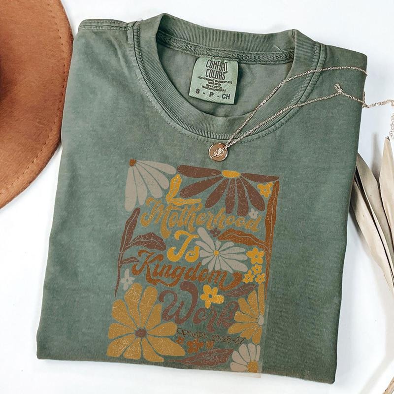 Comfort Colors Motherhood is Kingdom Work Shirt, Boho floral T-Shirt, Mother's Day Gift, Christian Shirt, Retro Christian...