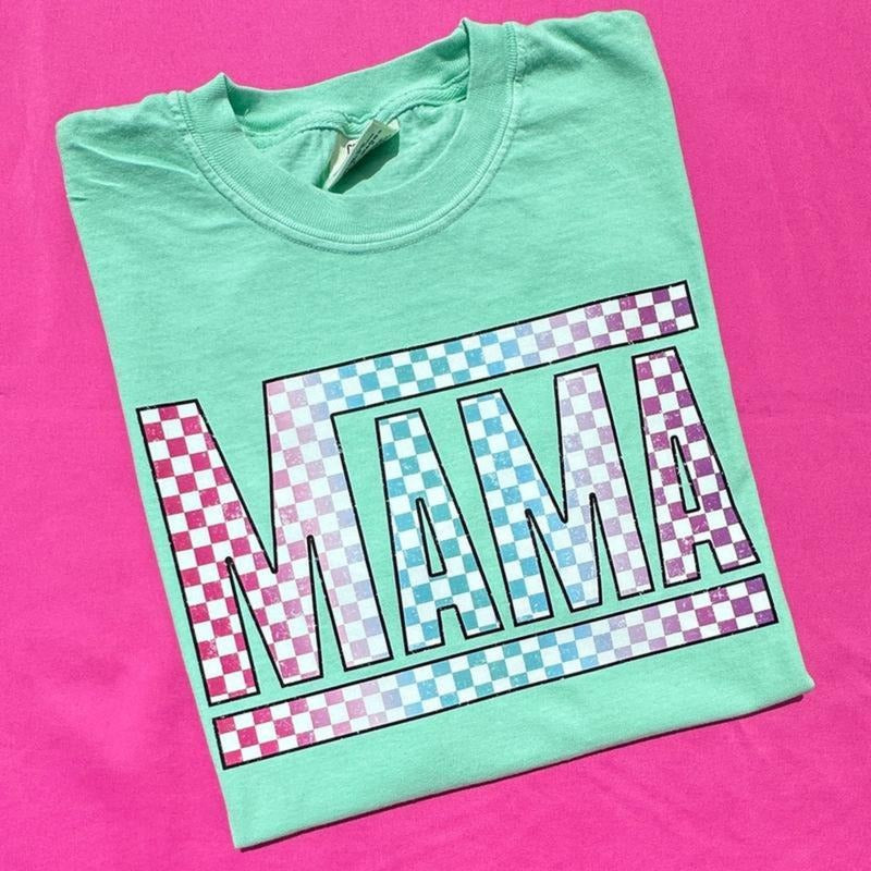 Comfort Colors Multi-Color Checkered Mama Comfort Colors Mother's Day T-Shirt Womenswear Hoodie, Sweatshirt | TeeBloomCo.com