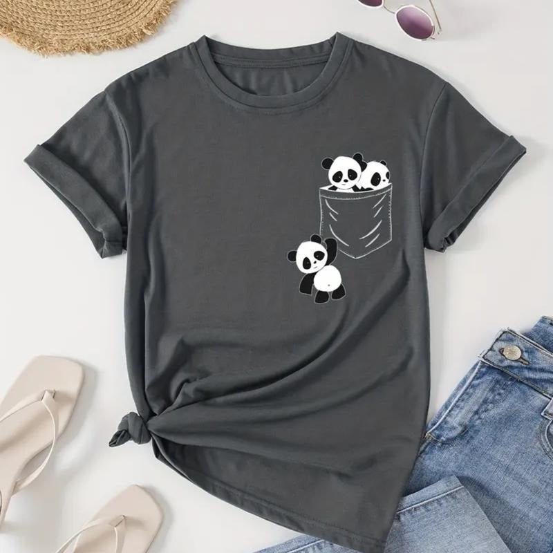 Comfort Colors Panda T-Shirt, Casual Short Sleeve T-Shirt For Spring & Summer, Cute Panda Shirt, Gift for Best Friend,...