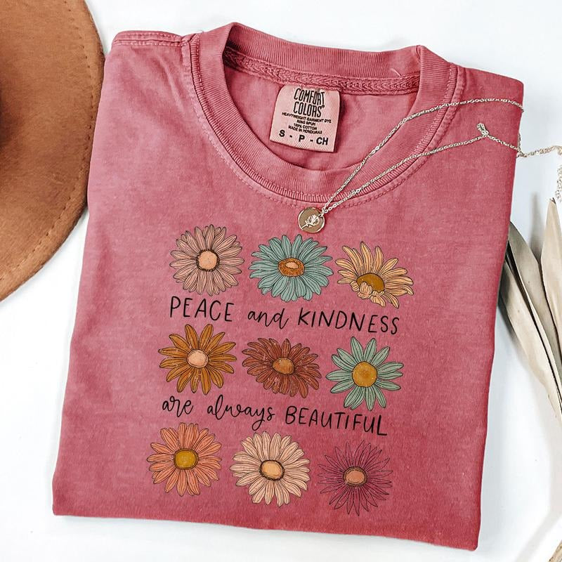 Comfort Colors Peace and Kindness Are Always Beautiful Shirt, Be Cool Be Kind Retro Flower Shirt, Aesthetic Floral...