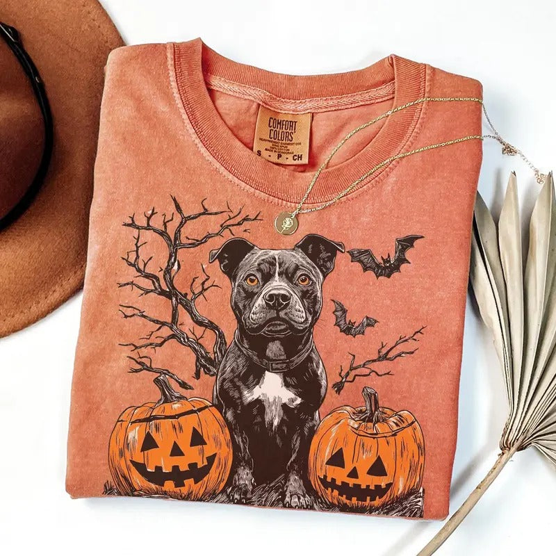 Comfort Colors Pitbull Halloween Shirt, Pittie Mom, Pitbull Fall Tee, Halloween Pitbull T-shirt, Pitbull Mom, Spooky...