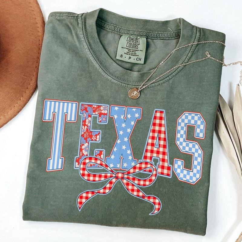 Comfort Colors Preppy Texas Coquette Shirt, Texas Floral Shirt, 4th of July America T-Shirt, Memorial Day, Texas State,...