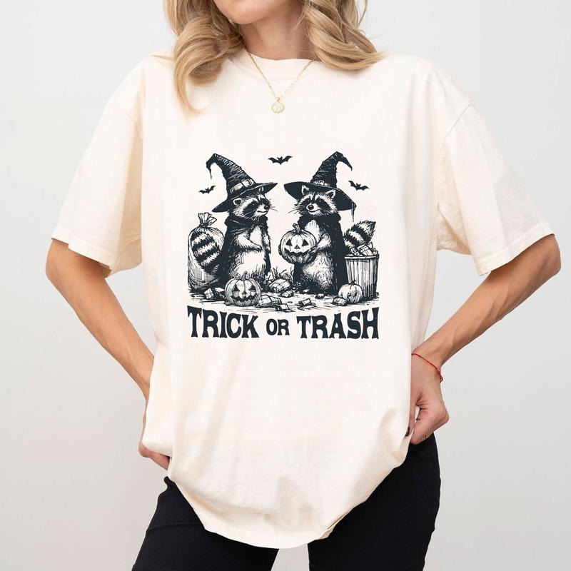 Comfort Colors Raccoon Trick or Trash Halloween Shirt, Vintage Raccoon Shirt, Sarcastic T-Shirt, Raccoon Halloween Gifts...
