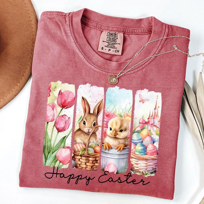 Comfort Colors Retro Bunny Flower Shirt, Bunny Chick Tee, Brushstroke Easter Shirt, Happy Easter T-Shirt Hoodie, Sweatshirt