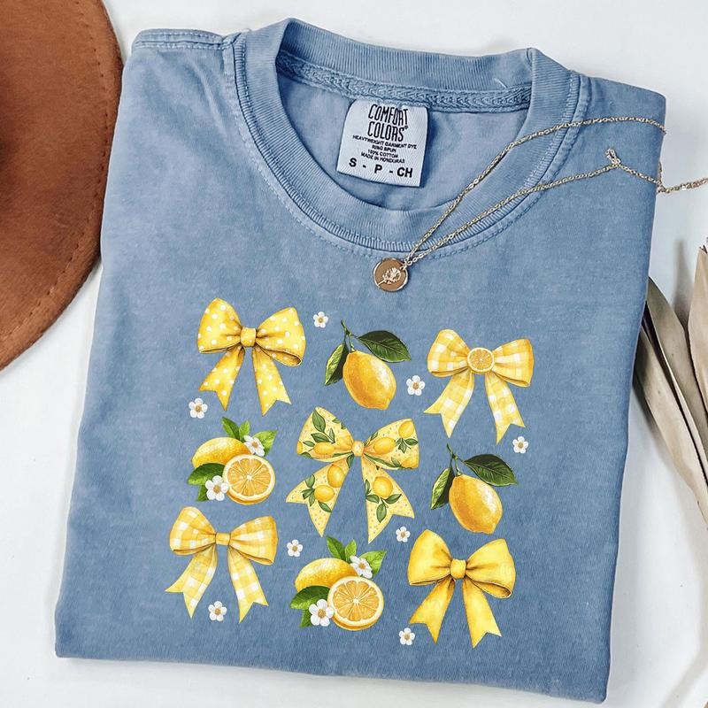 Comfort Colors Retro Lemon Coquette Bow Shirt, Cute Lemon Floral T-Shirt, Lemonade Tee Hoodie, Sweatshirt | TeeBloomCo.com