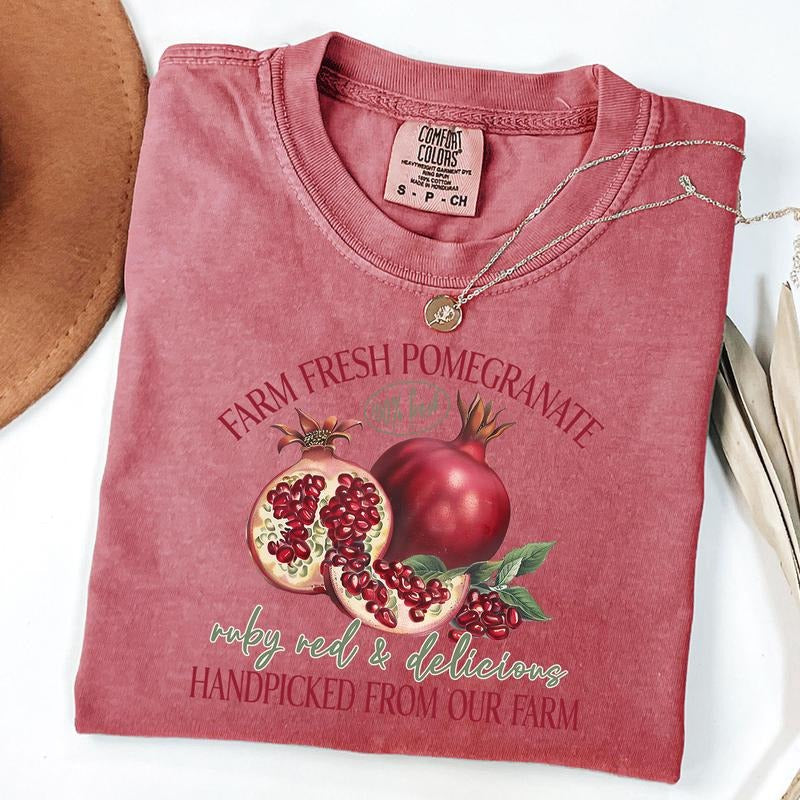 Comfort Colors Retro Pomegranate T-Shirt, Vintage Fruit Label Tee, y2k Style Shirt Hoodie, Sweatshirt | TeeBloomCo.com