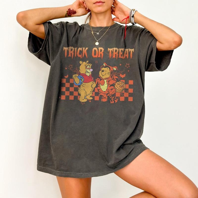 Comfort Colors Retro Trick or Treat Pooh and Tigger Halloween Shirt, Pooh Halloween Shirt Hoodie, Sweatshirt | TeeBloomCo.com