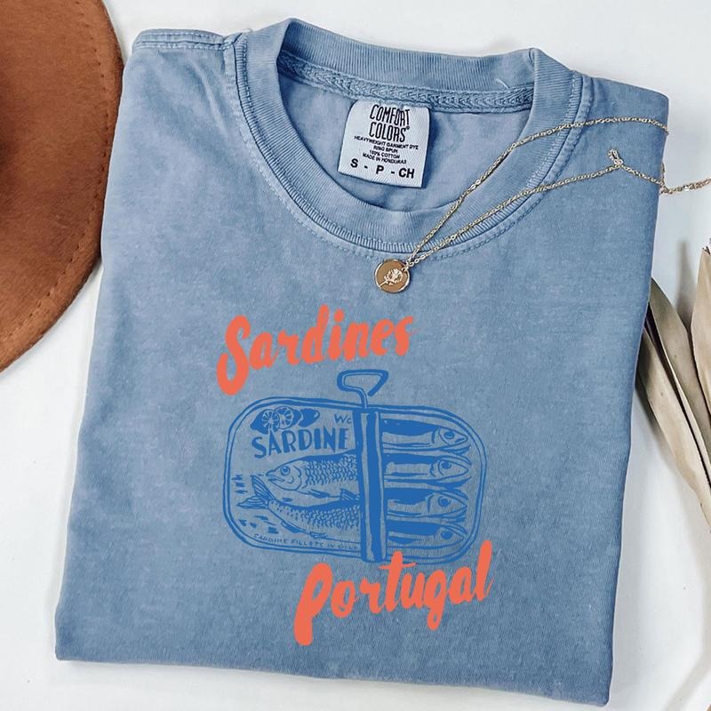 Comfort Colors Sardines Shirt, Tinned Fish Shirt, Vintage Sardine, Coastal Aesthetic, Travel Shirt, Fish Shirt, Retro...