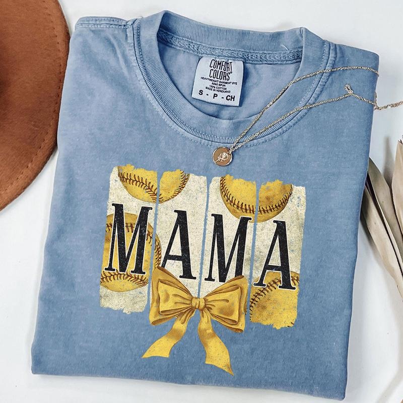 Comfort Colors Softball Mama Shirt, Vintage Softball Coquette Shirt, Softball Mom T-shirt, Game Day Tee Cotton Fashion...