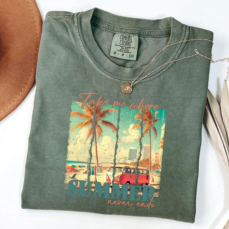 Comfort Colors Take Me Where Summer Never Ends Tee, Summer Vibes TShirt, Retro Summer Shirt, Unisex T-Shirt Hoodie,...