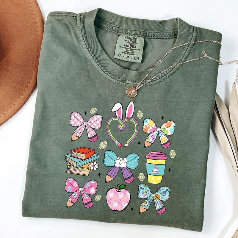 Comfort Colors Teacher Easter Coquette Shirt, Teacher Bunny T-Shirt, Pencil Coquette Shirt, Unisex T-Shirt Hoodie, Sweatshirt