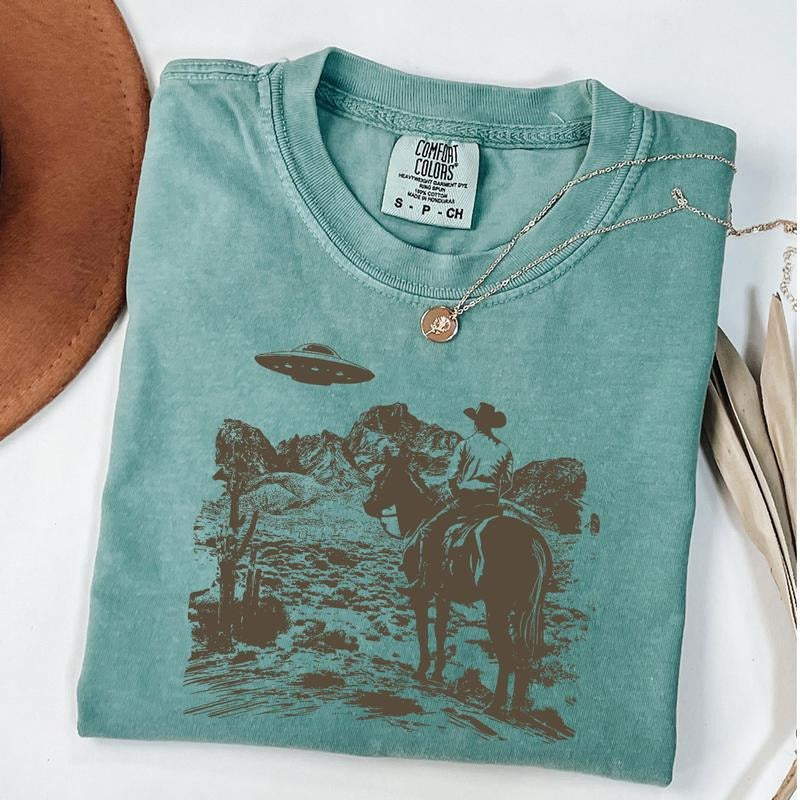 Comfort Colors Ufo Western Shirt, Retro T-Shirt, Vintage Cowboy T-Shirt, Wild West Shirt Hoodie, Sweatshirt | TeeBloomCo.com