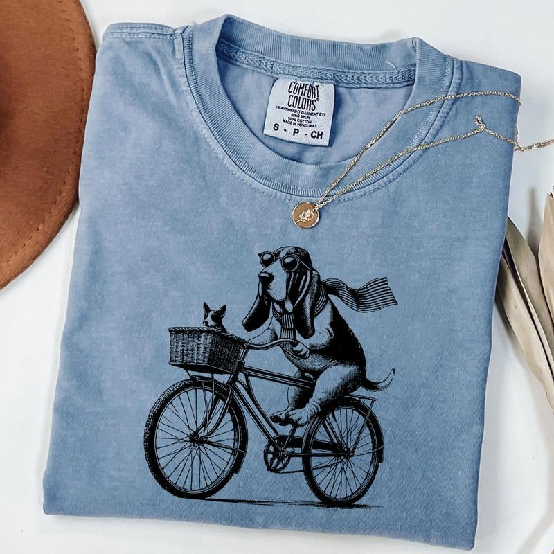 Comfort Colors Vintage Basset Hound Shirt, Retro Dog Shirt, Funny Dog T-Shirt, Cycling Dog T-shirt, Basset Mom Gift,...