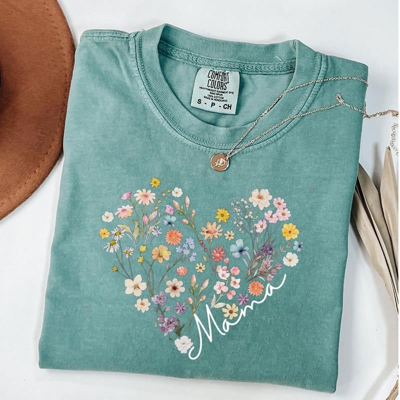 Comfort Colors Wildflower Mama Shirt, Bohemian Floral Mama Shirt, Flower Mom Shirt, Mom Heart Shirt, Mothers Day Gift for...