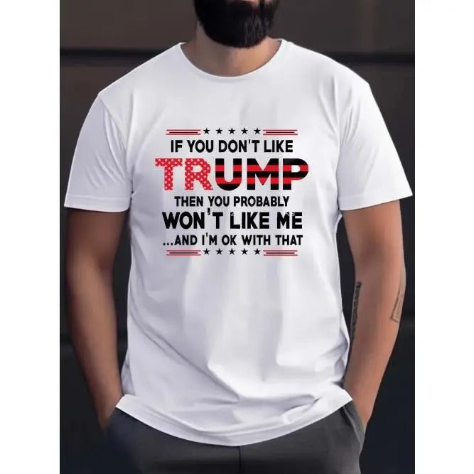 Comfortable and breathable high quality men's crew-neck T-shirt with geometric Trump print - Summer casual knitted fabric...