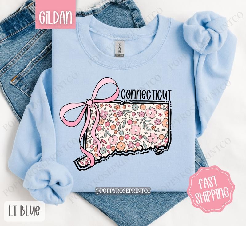 Connecticut Floral Sweatshirt, Cute Connecticut Sweatshirt, Connecticut State Sweatshirt T-Shirts, Hoodie | TeeBloomCo.com