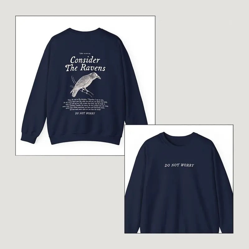 Consider the Ravens Bible Verse Crewneck Faith Based Clothing Worship Gift Gospel Sweatshirt Minimalist Christian...