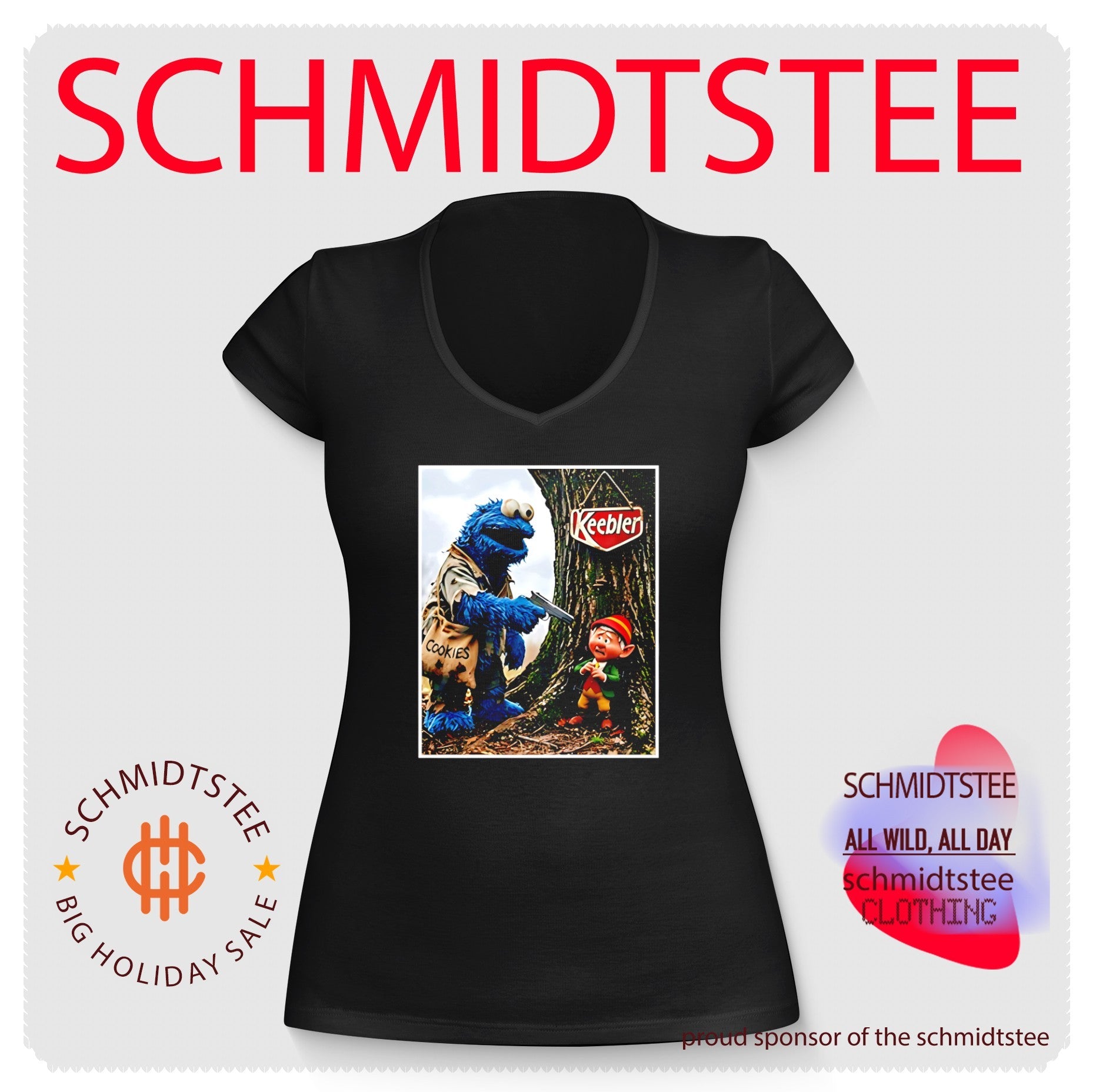 Cookie Monster Robbing Keebler Elf Tree Cookies Humor Shirt