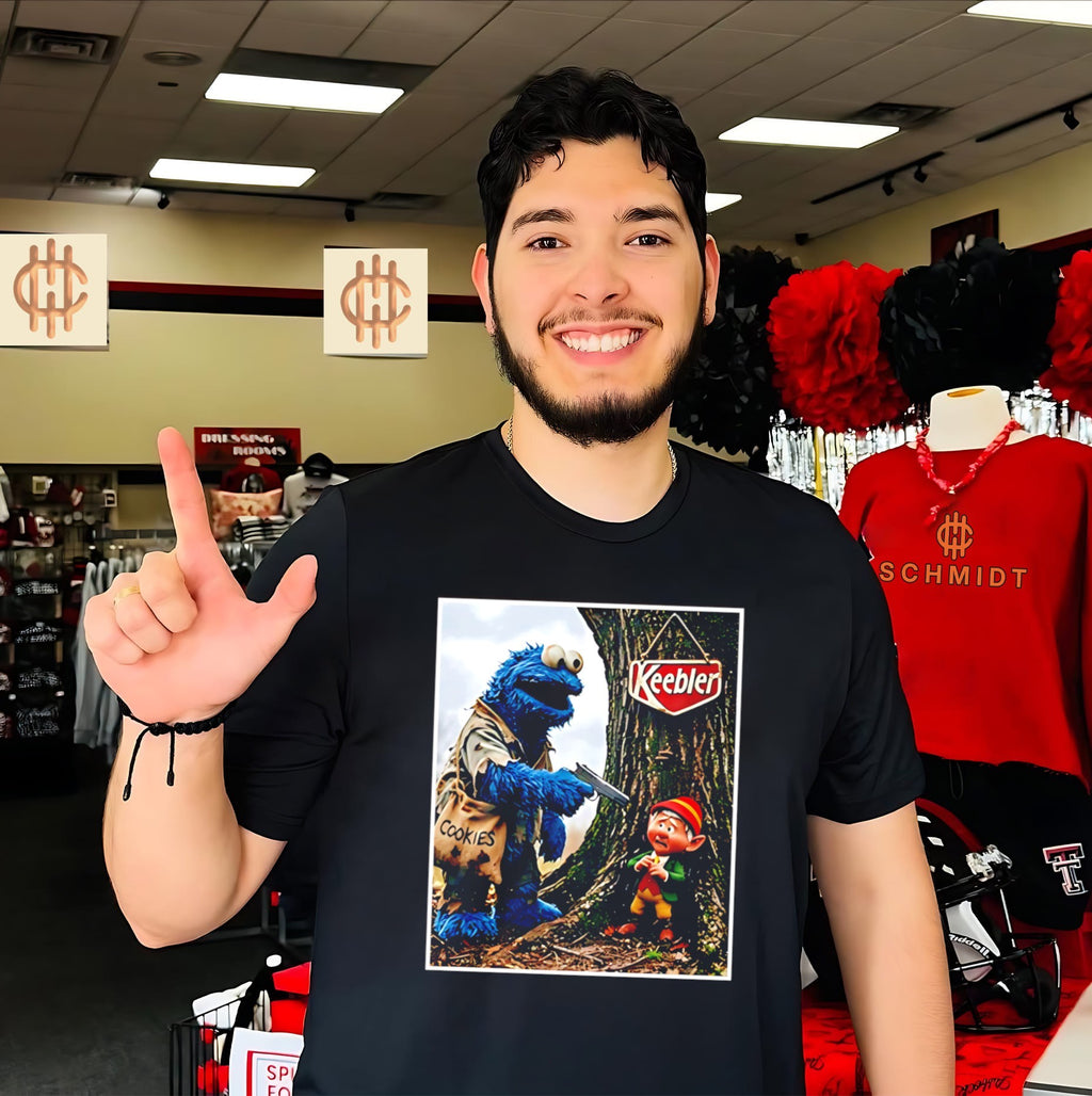 Cookie Monster Robbing Keebler Elf Tree Cookies Humor Shirt