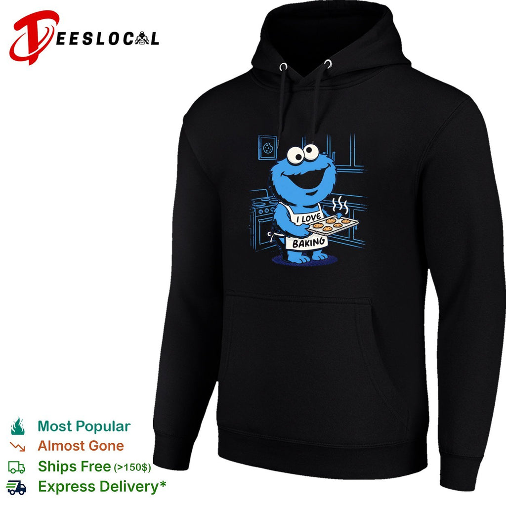 Cookie Monster Sesame Street I Love Baking cookies tray kitchen scene shirt