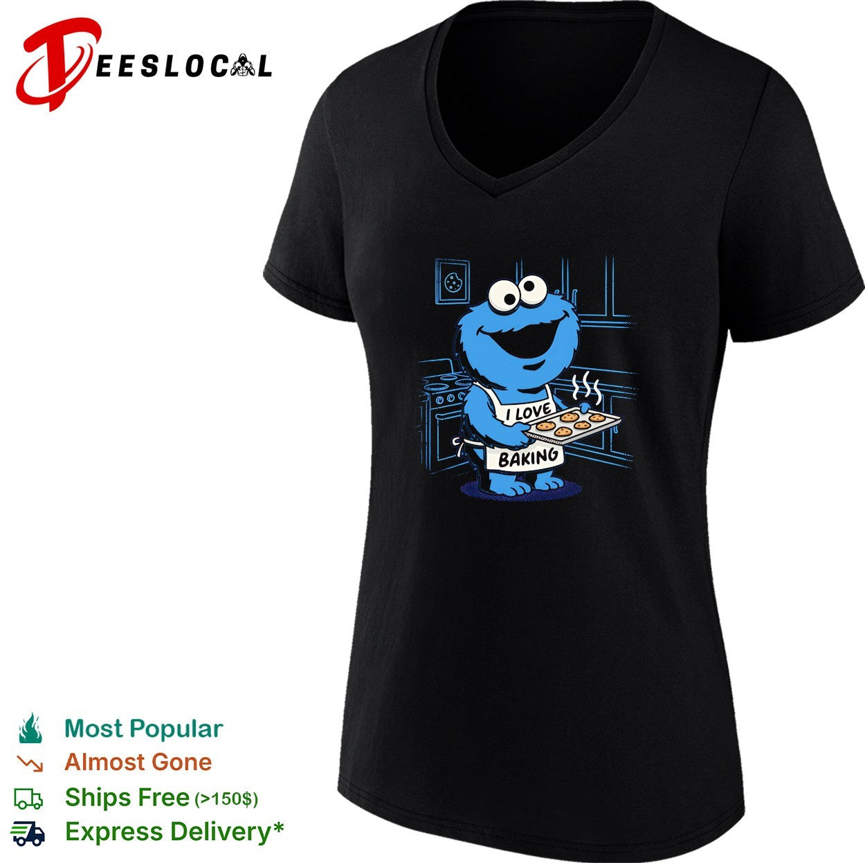 Cookie Monster Sesame Street I Love Baking cookies tray kitchen scene shirt