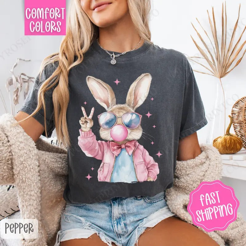 Cool Bunny Shirt Comfort Colors, Easter Tshirt, Trendy Bunny Women's Tee, Gift for Her Hoodie, Sweatshirt | TeeBloomCo.com
