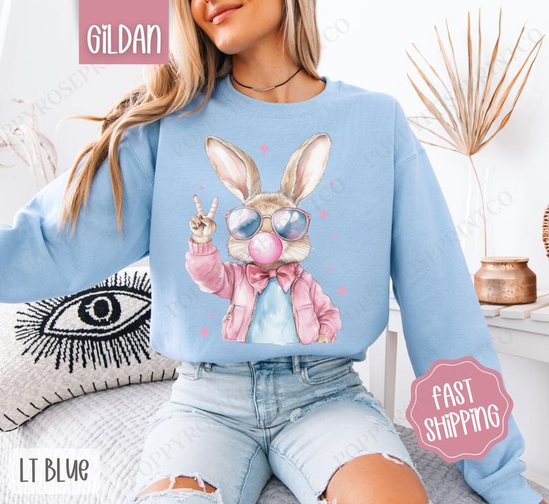 Cool Bunny Sweatshirt, Easter Crewneck, Trendy Bunny Women's Sweater, Gift for Her T-Shirts, Hoodie | TeeBloomCo.com