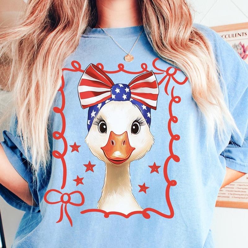 Coquette 4th of July Goose Shirt for Women Patriotic Bow FOJ Aesthetic Unisex Premium 100% Cotton Hoodie, Sweatshirt