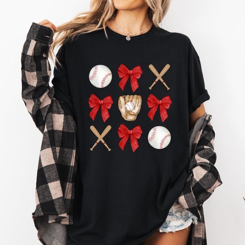 Coquette Baseball Tshirt, Baseball Bow Shirt, Baseball Mom T-Shirt, Baseball Season Tee, Game Day Shirt, Baseball Lover...