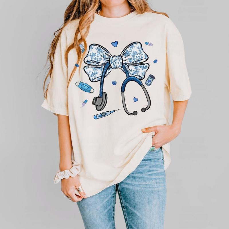 Coquette Bow Nurse Shirt, Girly Medical Sweatshirt, Cute RN Aesthetic Tee, Nurse Appreciation Gift, Healthcare Worker...
