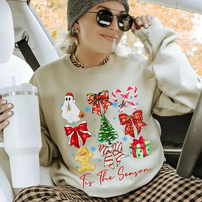 Coquette Bow Santa Shirt, Merry Christmas Shirt, Santa Claus Shirt, Merry Xmas Gift, Christmas Sweatshirt, Christmas...