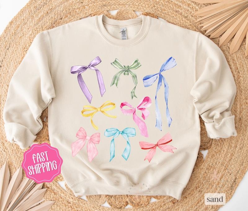 Coquette Bow Sweatshirt, Women's Sweatshirt, Bow Sweaterstyle{n002}2 T-Shirts, Hoodie | TeeBloomCo.com