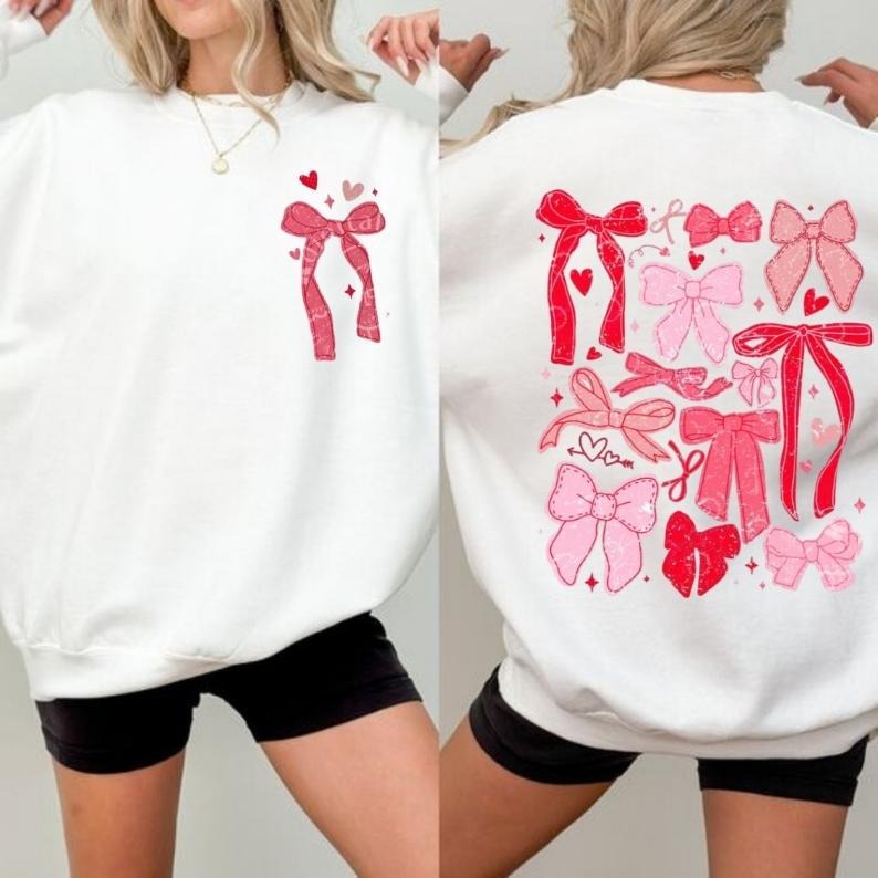 Coquette Bow Valentine Sweatshirt, T-Shirt, Hoodie, Valentine Design Shirt, Valentine Bow Shirt, Valentine Gift, Heart...