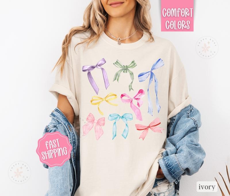 Coquette Bows Comfort Colors Shirt, Bow Tshirt, Cute Women's Tee fall coquette Hoodie, Sweatshirt | TeeBloomCo.com