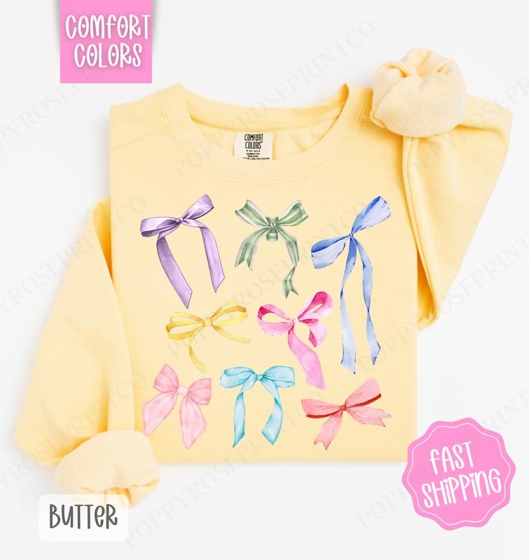 Coquette Bows Comfort Colors Sweatshirt, Women's Crewneck, Cute Sweater, Gift for Her T-Shirts, Hoodie | TeeBloomCo.com