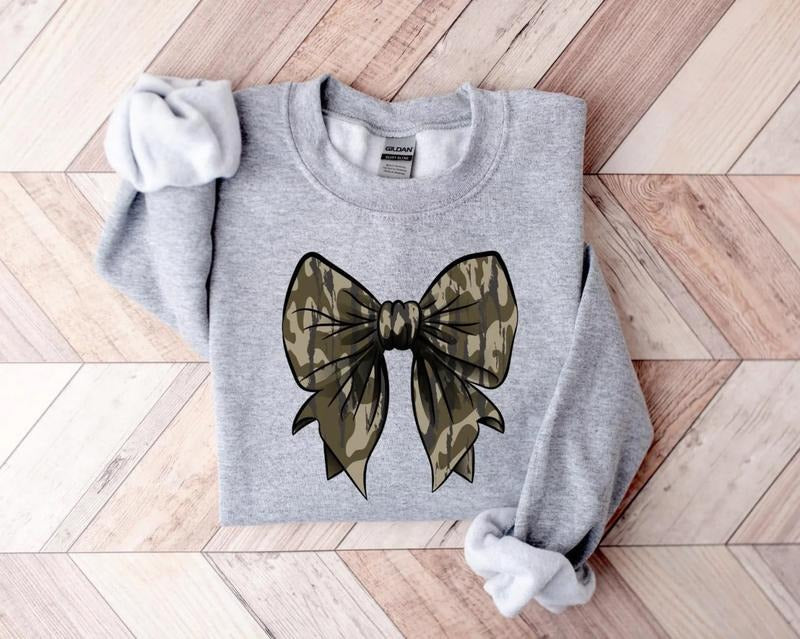 Coquette Camo Bow Sweatshirt, Deer Coquette Bow Tee Shirt, Hunting Girly Sweater, Hunting Season T-Shirt, Camouflage Bow...