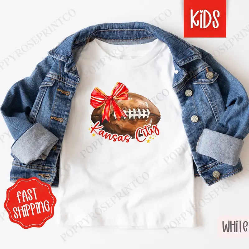 Coquette Kansas City Football Bow Kids Shirt - Football Children's Tshirt