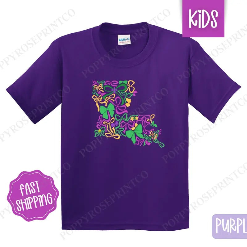 Coquette Louisiana Kids Shirt - Mardi Gras Children's Tshirt - Cute Youth Tee Gildan Hoodie, Sweatshirt | TeeBloomCo.com