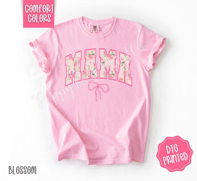 Coquette Mama Comfort Colors Shirt, Cute Mom Tshirt, Trendy Floral Bow Tee, Mother's Day Gift Hoodie, Sweatshirt