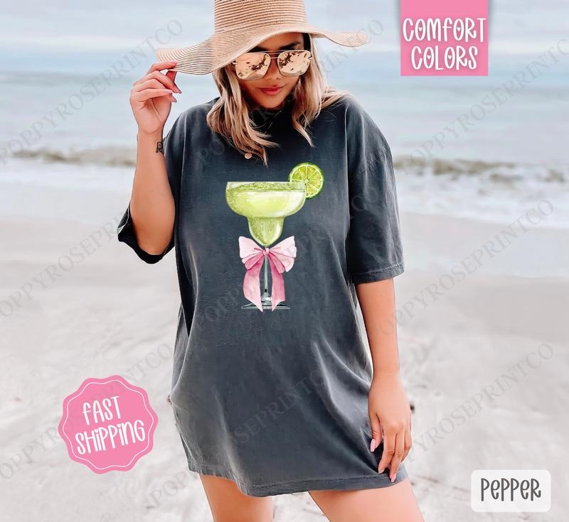 Coquette Margarita Comfort Colors Shirt, Cute Cocktail Tshirt, Margarita Bow Tee Hoodie, Sweatshirt | TeeBloomCo.com