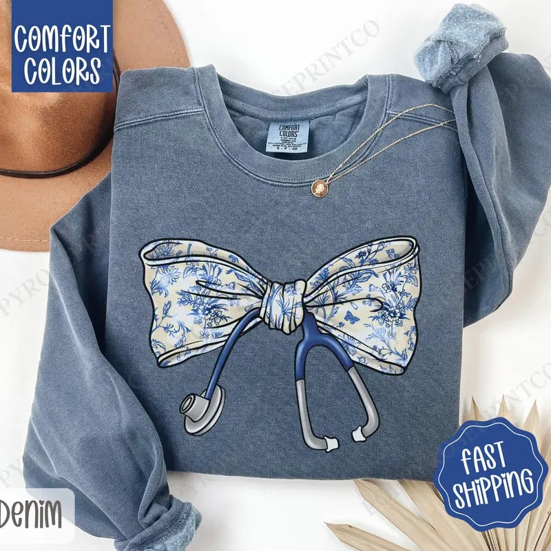 Coquette Nurse Comfort Colors Sweatshirt, RN Women's Crewneck, Gift for Nurse T-Shirts, Hoodie | TeeBloomCo.com