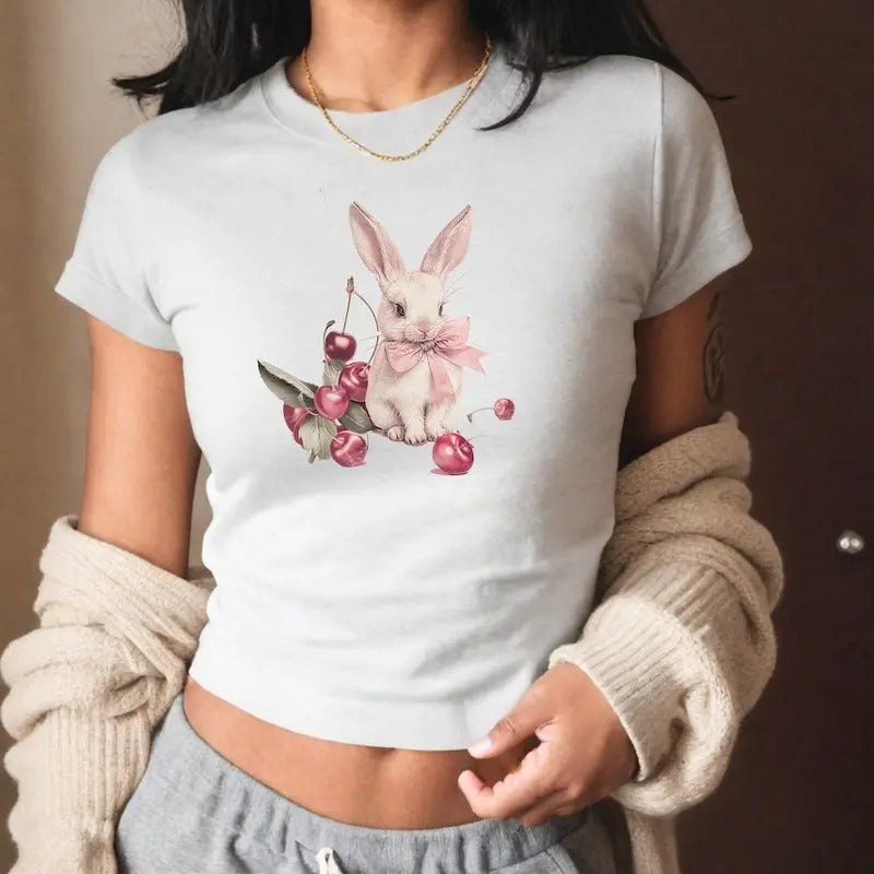 Coquette Rabbit baby tee, y2k baby tee coquette aesthetic bunny tshirt, 90s baby tee, Pinterest aesthetic, 90s tshirt,...