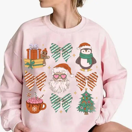 Coquette Santa Christmas Sweatshirt, Funny Santa Sweatshirt,  Cute Bow Shirt for Women, Tree Xmas Sweatshirt, Women Gift...