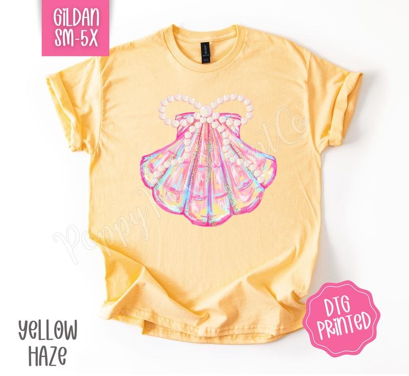 Coquette Sea Shell Gildan Tshirt, Cute Summer Tee, Girly Beach Shirt Hoodie, Sweatshirt | TeeBloomCo.com