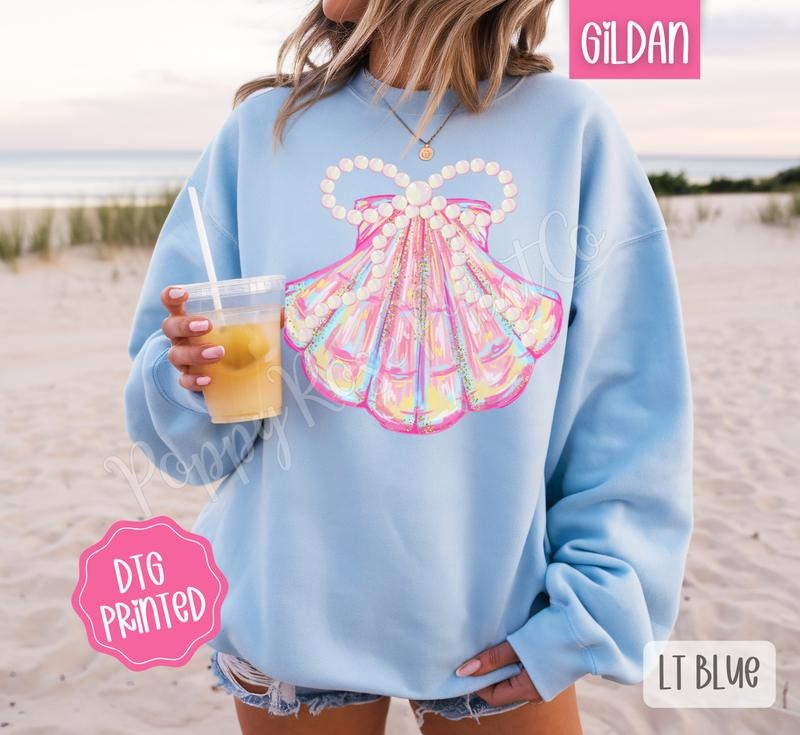 Coquette Sea Shell Sweatshirt, Cute Summer Sweater, Girly Beach Crewneck T-Shirts, Hoodie | TeeBloomCo.com