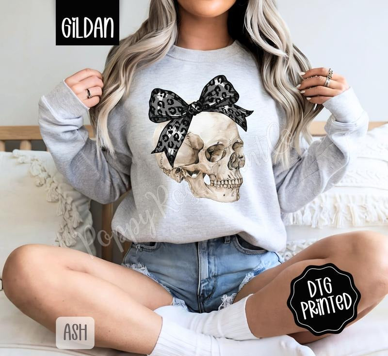 Coquette Skull Sweatshirt, Trendy Halloween Sweatshirt T-Shirts, Hoodie | TeeBloomCo.com