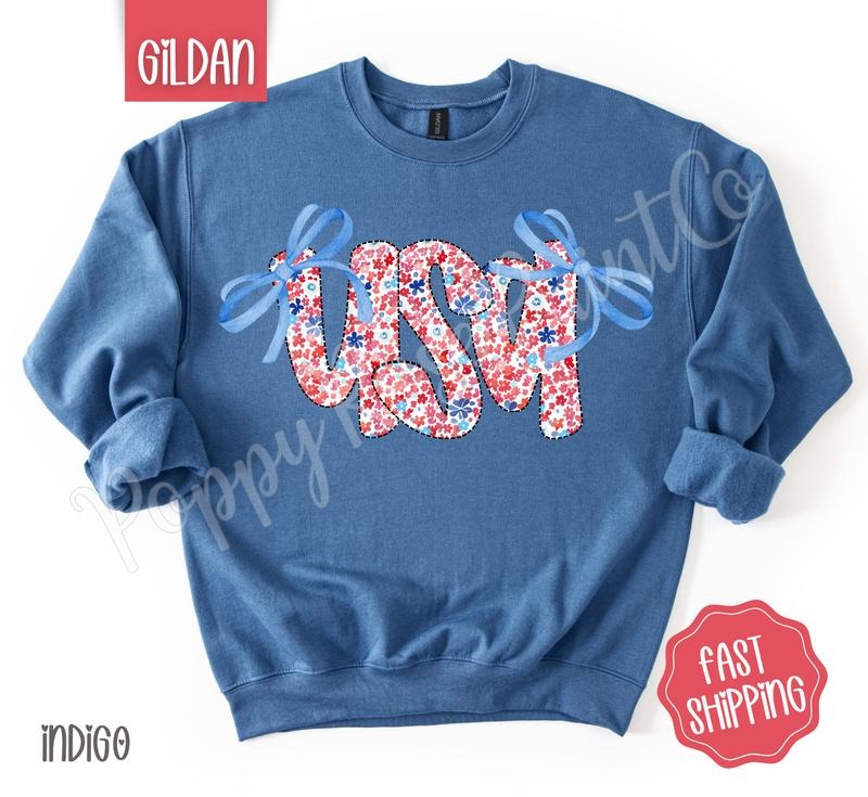 Coquette USA Sweatshirt, Cute American Sweater, Girly Fourth Of July Crewneck T-Shirts, Hoodie | TeeBloomCo.com