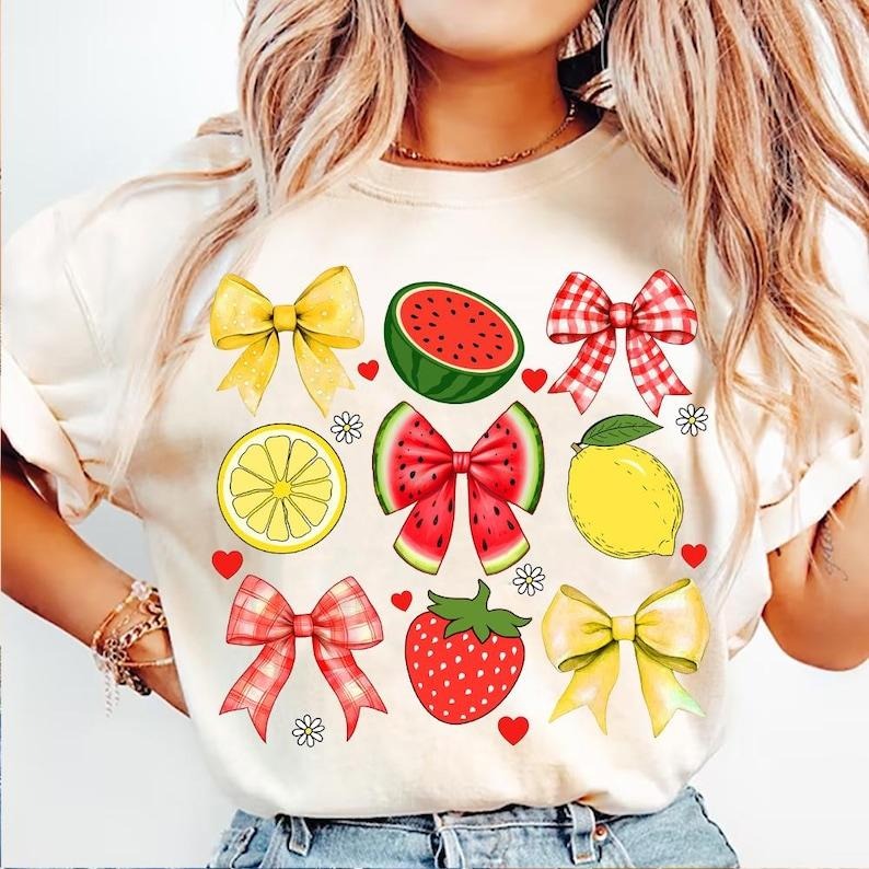 Coquette Watermelon Preppy Mama Lemon Bow Cute Strawberry Floral Everyday Preppy Summer Girly Summer Summer Vibes T-Shirt...
