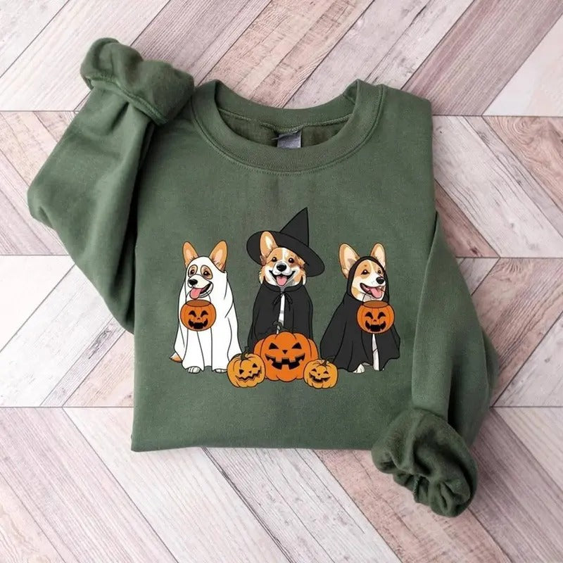 Corgi Dog Halloween Shirt Ghost Corgi Dog Shirt Retro Halloween, Dog Lover Dog Mom Halloween Shirt Hoodie, Sweatshirt